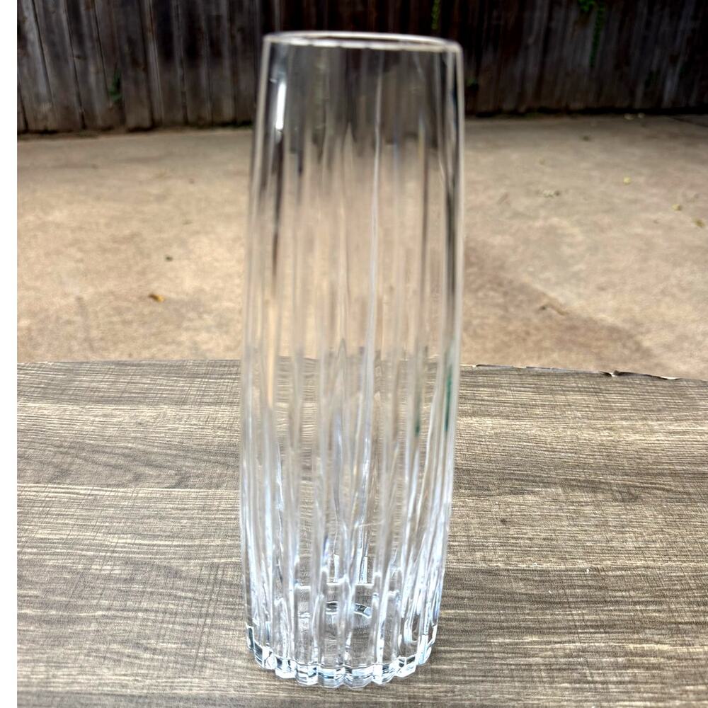 Atlantis Crystal 'Fantasy' Vase 10" Lead Crystal Portugal Ribbed Signed Etched